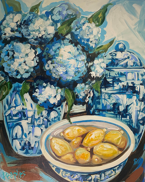 Hydrangeas and Lemons Original Art Acrylic on Canvas Painting